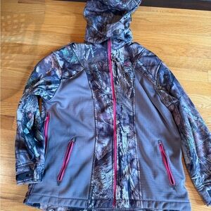 Camouflage Hooded Sweatshirt with Pink Accents